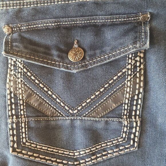 Lions Crest Jeans Straight Relaxed Embroidered Pockets Dark Wash Blue 34 x 32 - Picture 4 of 11